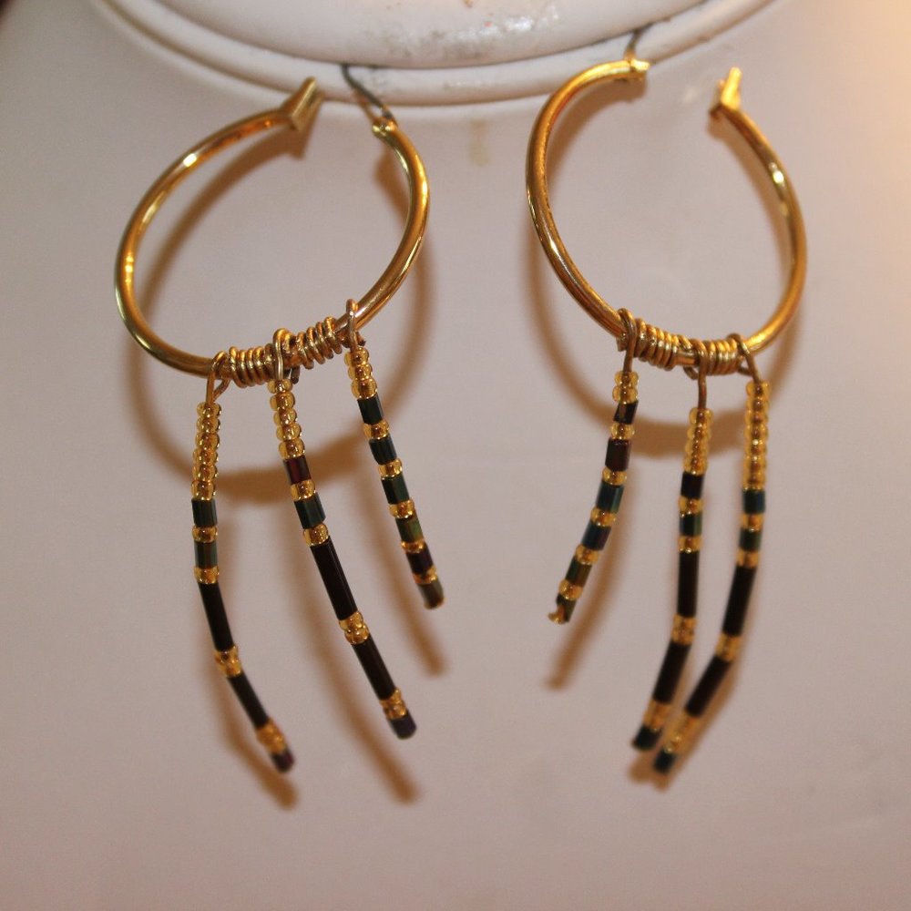 Boho gold plated black and gold dangle earrings